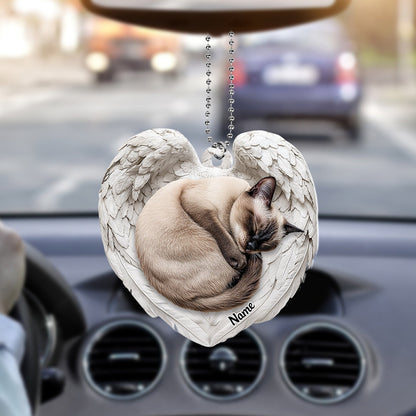 Personalized Siamese Cat Sleeping Angel Wings Ornament, Custom Name Siamese Cat Christmas Ornament ON1593