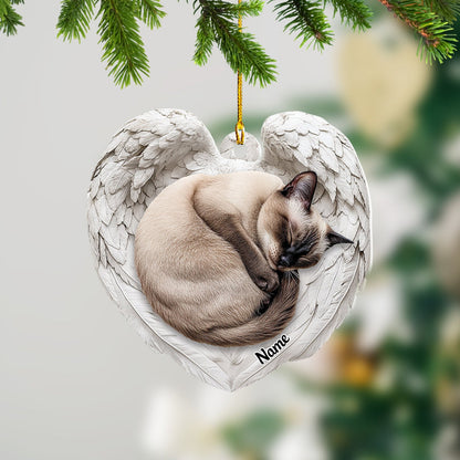 Personalized Siamese Cat Sleeping Angel Wings Ornament, Custom Name Siamese Cat Christmas Ornament ON1593