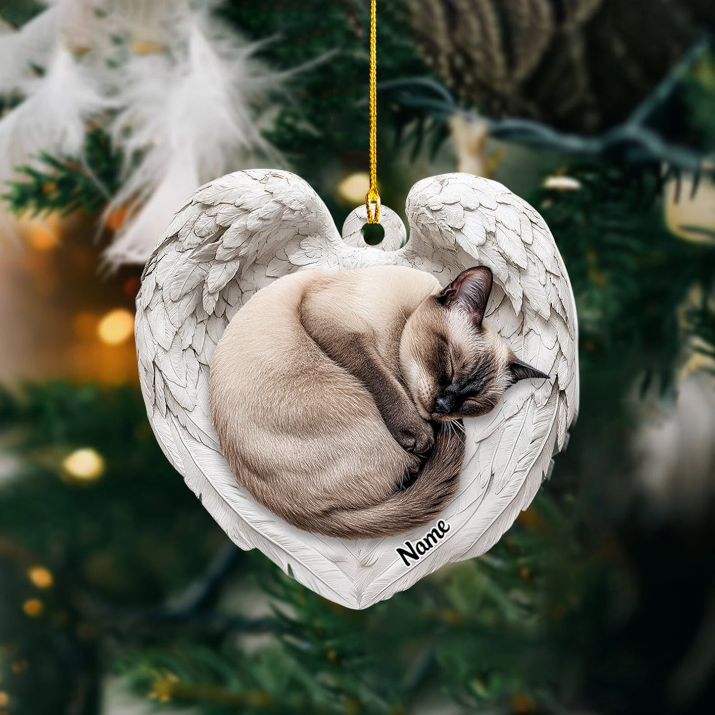 Personalized Siamese Cat Sleeping Angel Wings Ornament, Custom Name Siamese Cat Christmas Ornament ON1593