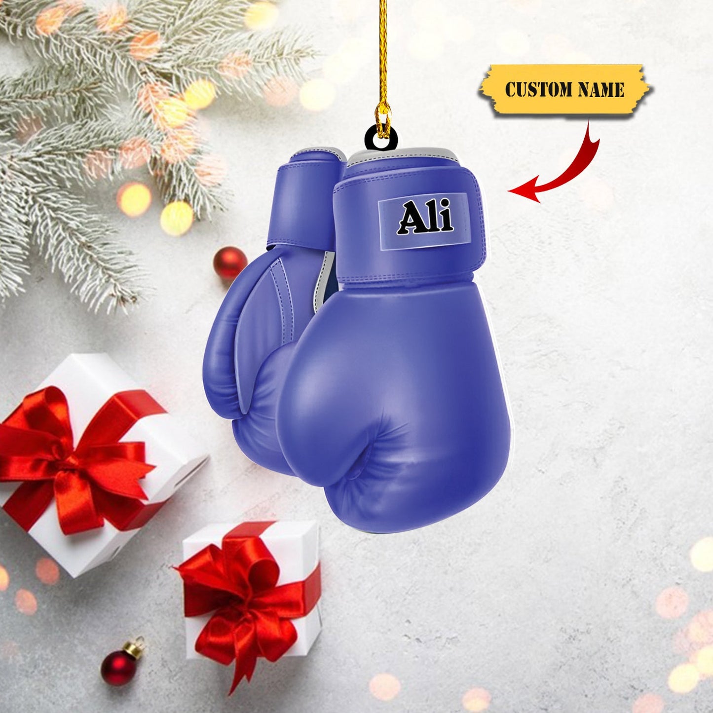 Personalized Boxing Glove Acrylic Christmas Ornament, Custom Name Boxing Lover Ornament ON1709