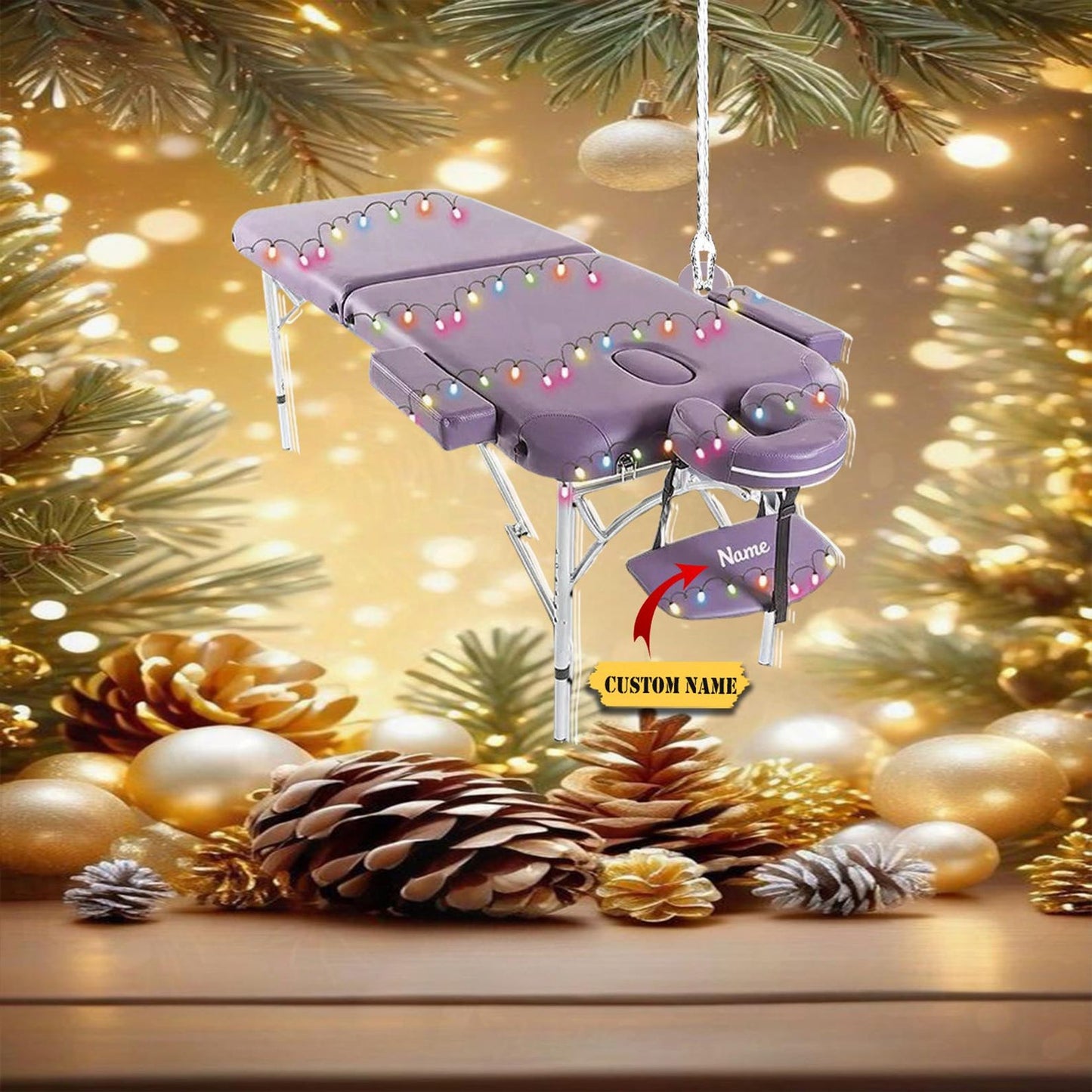 Personalized Massage Bed Table Spa Christmas Light Ornament, Custom Spa Relaxation Medicine Bed Ornament ON1269