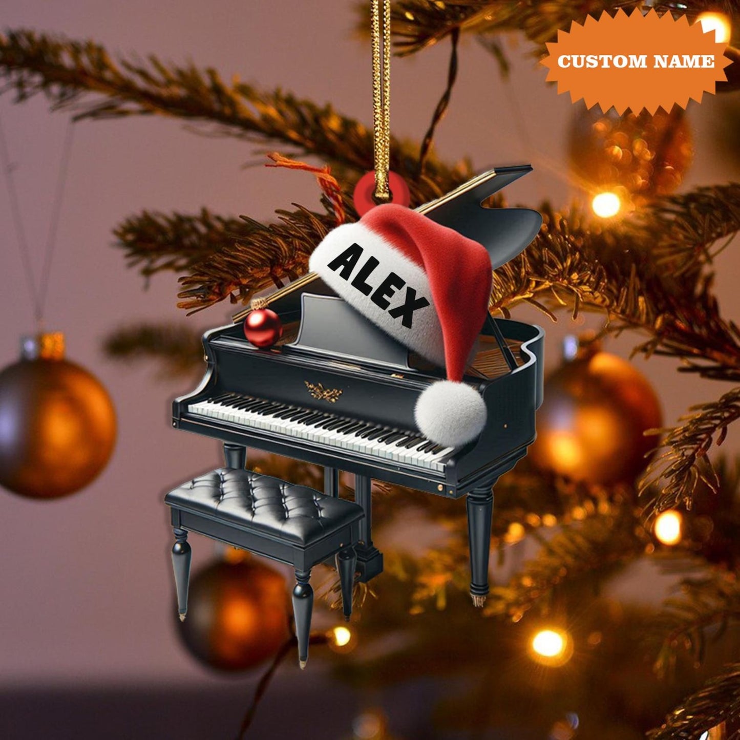 Personalized Piano Christmas Ornament, Custom Name Piano Lovers Piano Player Ornament ON1069