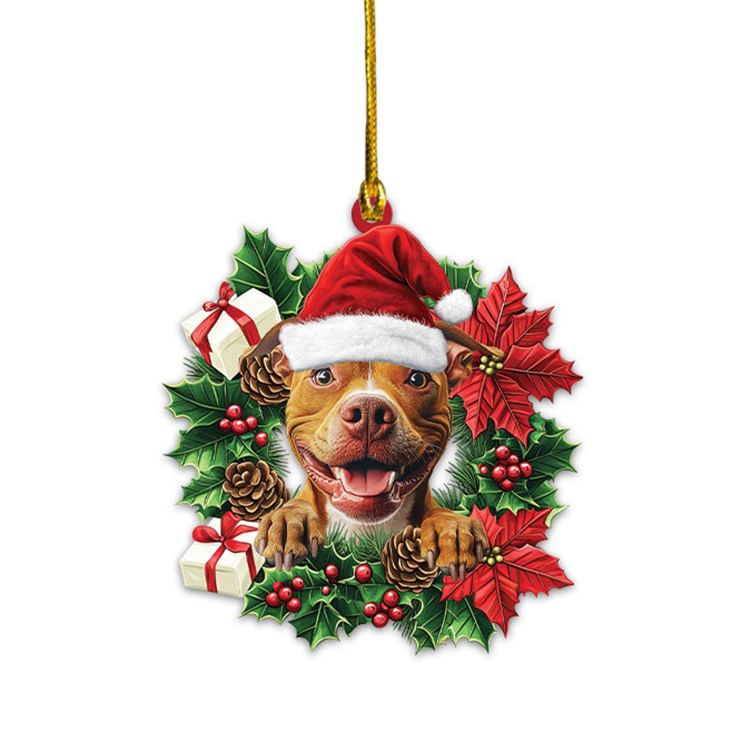 Pitbull Dog Christmas Wreath Ornament, Pit Bull Dog Christmas Ornament ON0808