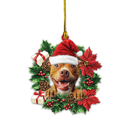 Pitbull Dog Christmas Wreath Ornament, Pit Bull Dog Christmas Ornament ON0808