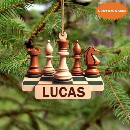 Personalized Chess Board Christmas Ornament, Custom Name Chess Lover Ornament ON1245