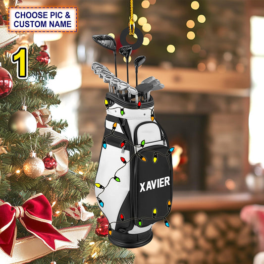 Personalized Golf Backpacks Light Christmas Ornament, Custom Name Golf Player Ornament ON1039