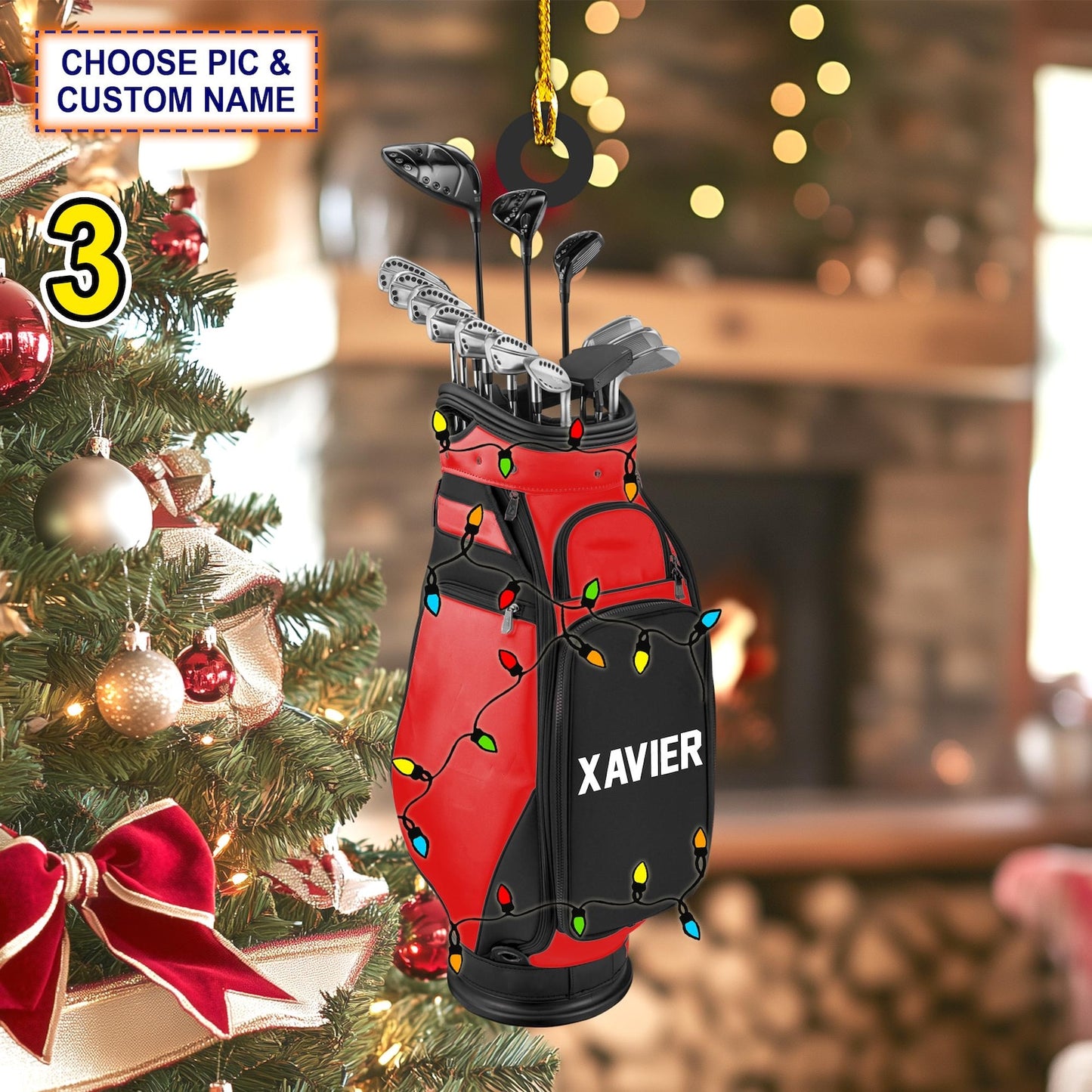 Personalized Golf Backpacks Light Christmas Ornament, Custom Name Golf Player Ornament ON1039