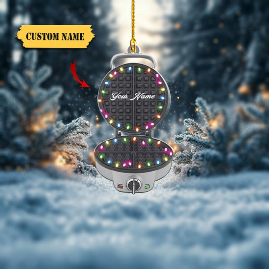 Personalized Waffle Maker Christmas Light Ornament, Custom Name Waffle Lover Ornament ON1711