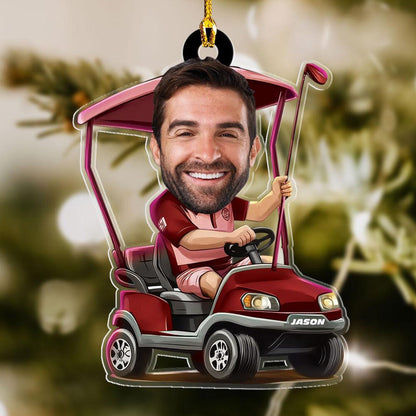 Custom Photo Golfer Ornament, Personalized Golf Cart Christmas Ornament ON1553