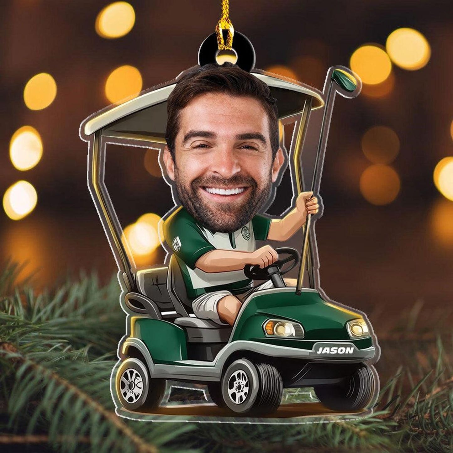 Custom Photo Golfer Ornament, Personalized Golf Cart Christmas Ornament ON1553