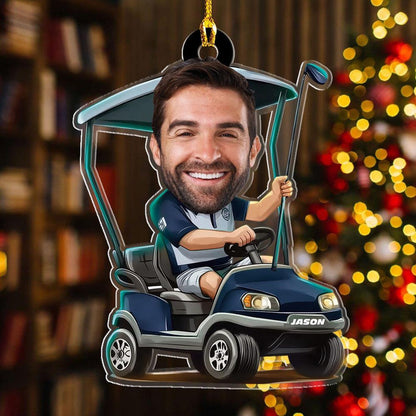 Custom Photo Golfer Ornament, Personalized Golf Cart Christmas Ornament ON1553