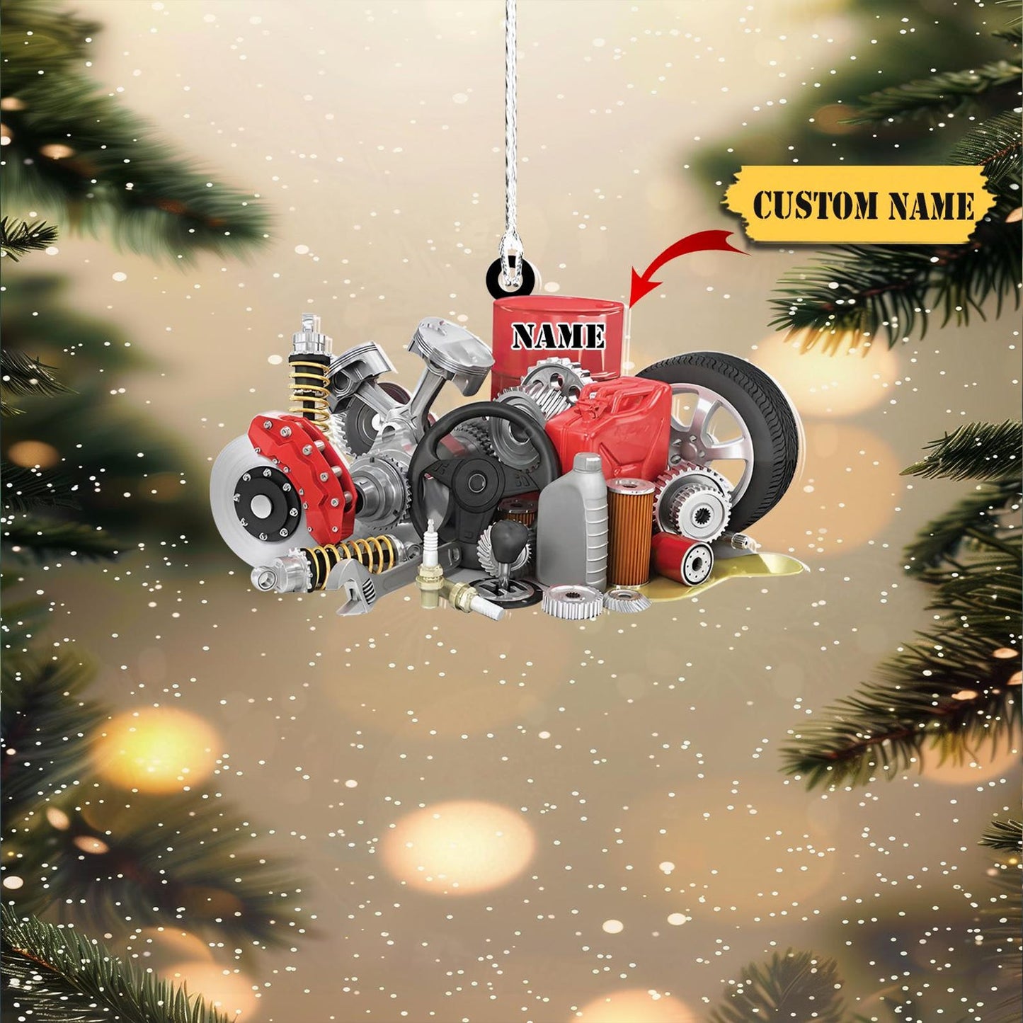 Personalized Auto Parts Mechanic Christmas Ornament, Custom Name Car Mechanic Ornament ON1191