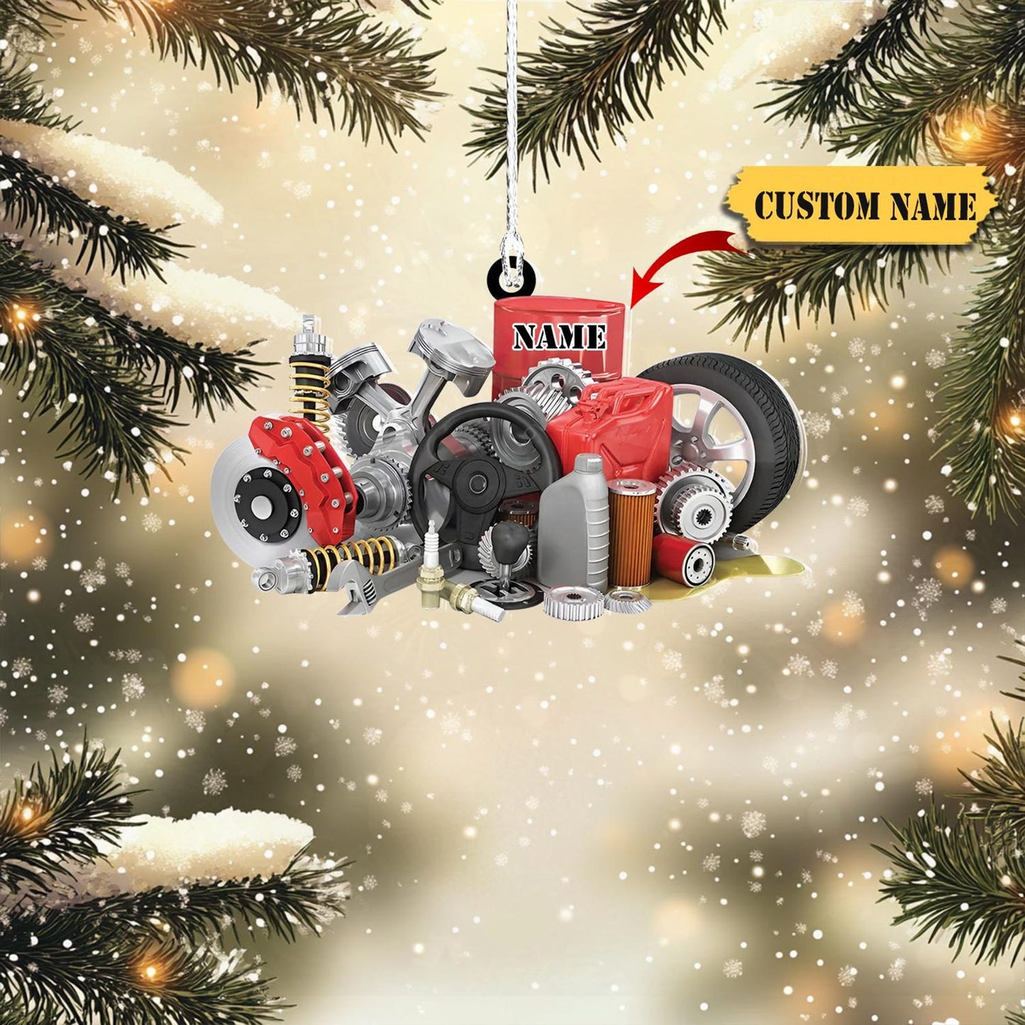 Personalized Auto Parts Mechanic Christmas Ornament, Custom Name Car Mechanic Ornament ON1191