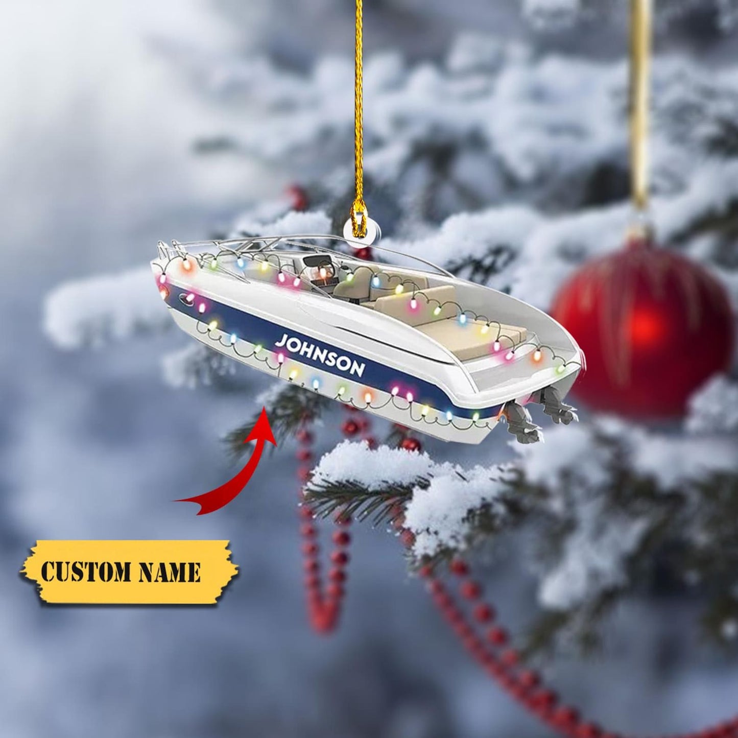 Personalized Speedboat Christmas Light Ornament, Custom Name Speedboat Speed Boat Xmas Ornament ON1292