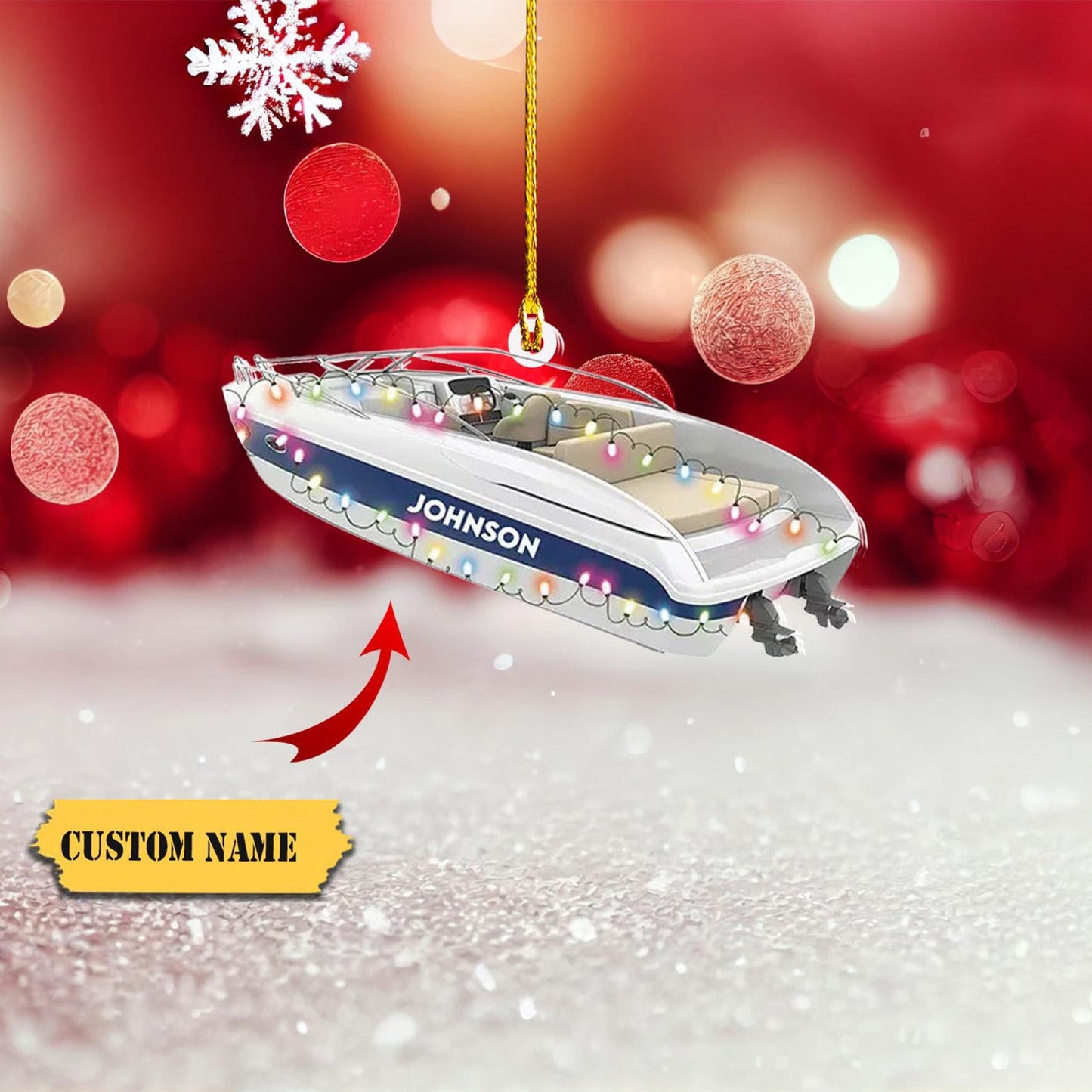 Personalized Speedboat Christmas Light Ornament, Custom Name Speedboat Speed Boat Xmas Ornament ON1292