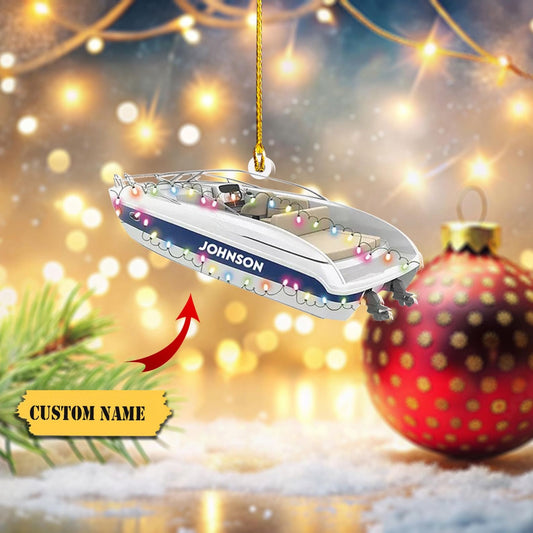 Personalized Speedboat Christmas Light Ornament, Custom Name Speedboat Speed Boat Xmas Ornament ON1292