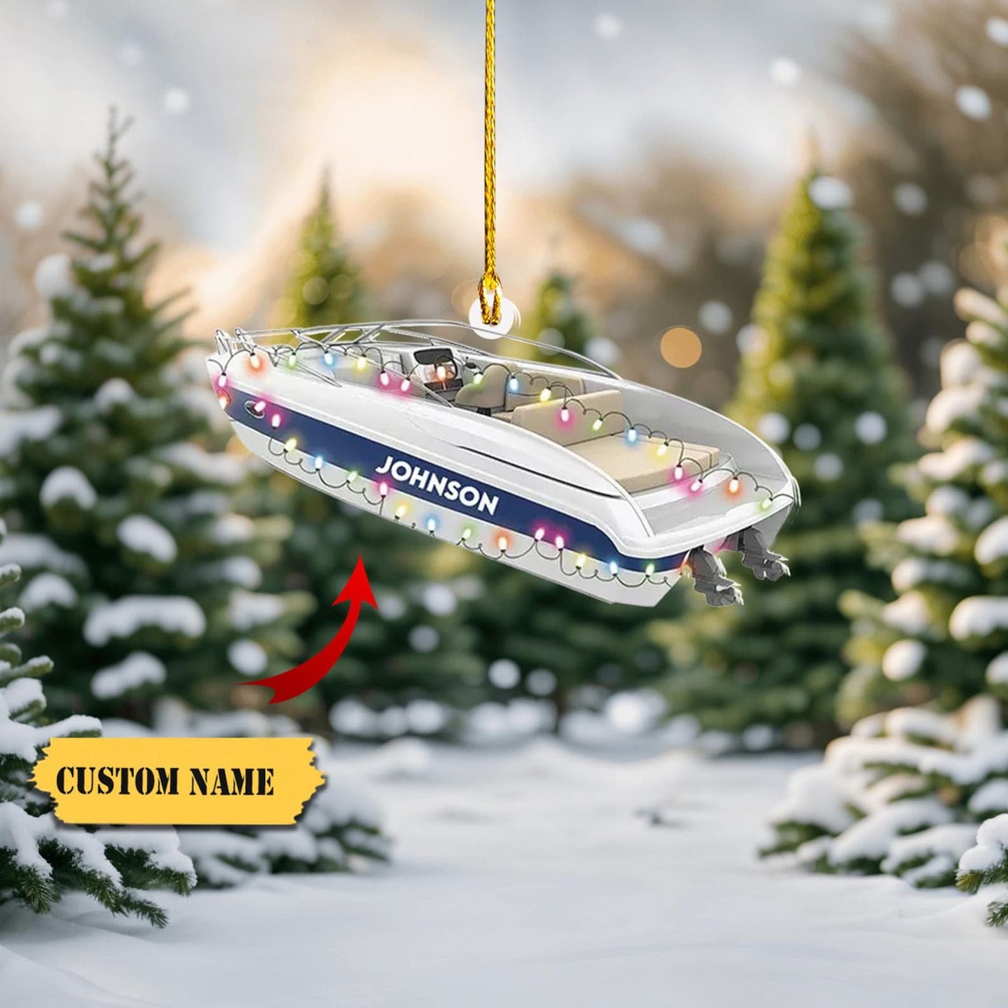 Personalized Speedboat Christmas Light Ornament, Custom Name Speedboat Speed Boat Xmas Ornament ON1292