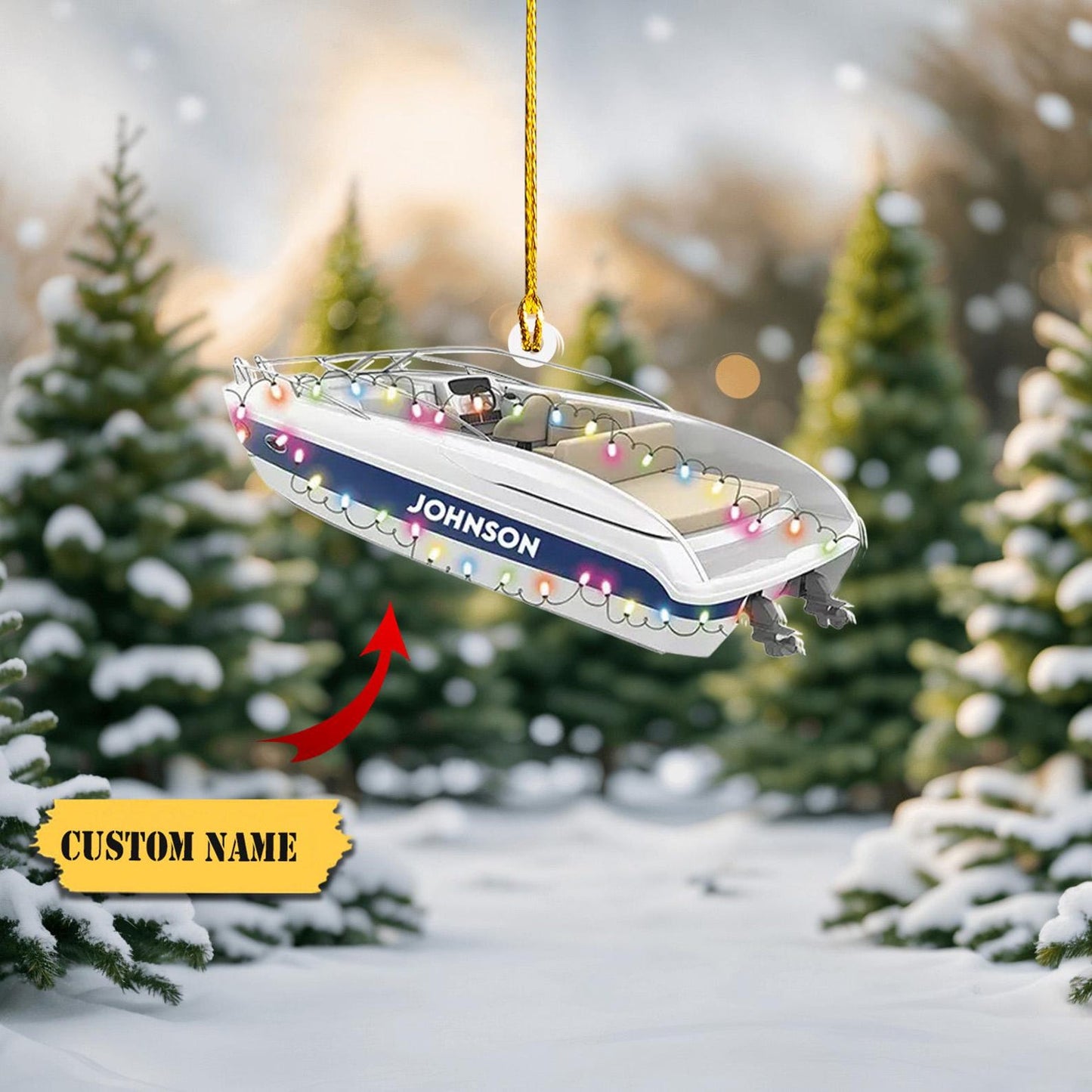 Personalized Speedboat Christmas Light Ornament, Custom Name Speedboat Xmas Ornament ON1758