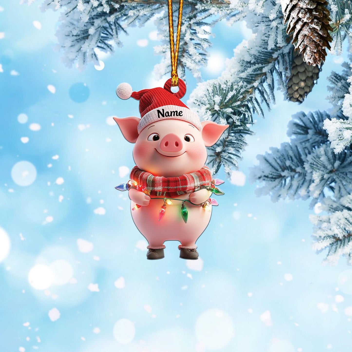 Personalized Pig Christmas Hanging Ornament, Custom Name Pig Lover Ornament ON1578