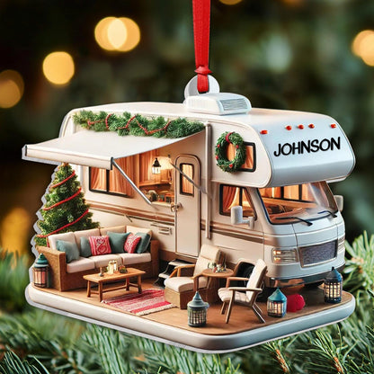 Personalized Travel Trailer Camping Ornament, Custom Name Camping Lover Xmas Ornament ON1668