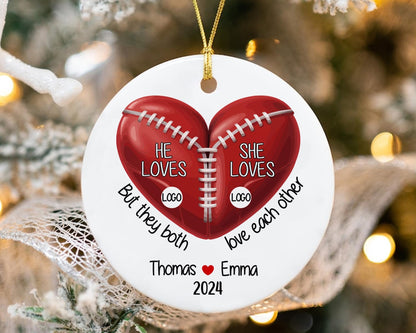 Personalized House Divided Football Couple Ornament, Custom Team Logo House Divided Football Ornament ON1094