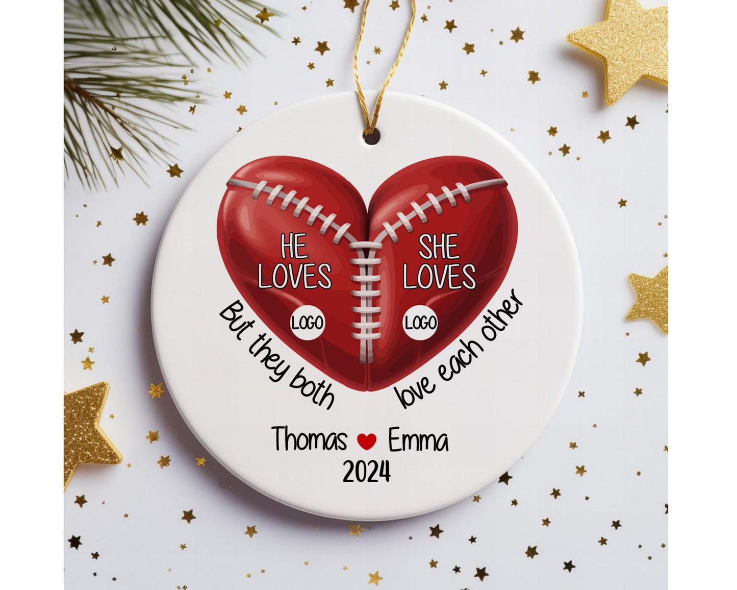 Personalized House Divided Football Couple Ornament, Custom Team Logo House Divided Football Ornament ON1094