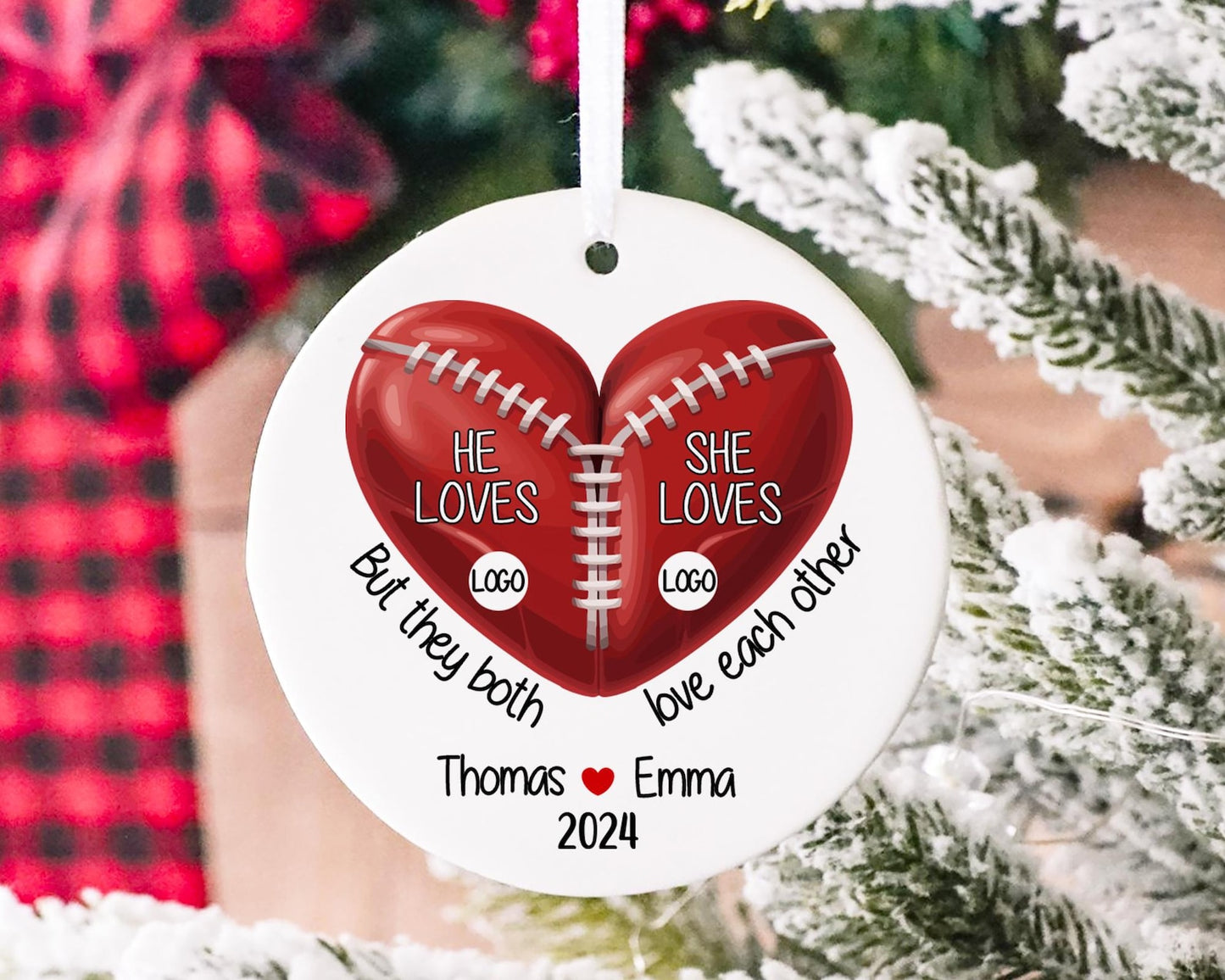 Personalized House Divided Football Couple Ornament, Custom Team Logo House Divided Football Ornament ON1094