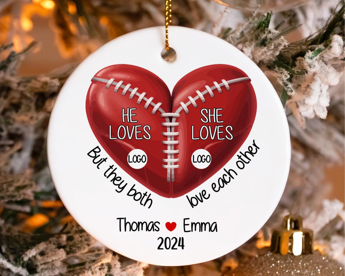 Personalized House Divided Football Couple Ornament, Custom Team Logo House Divided Football Ornament ON1094