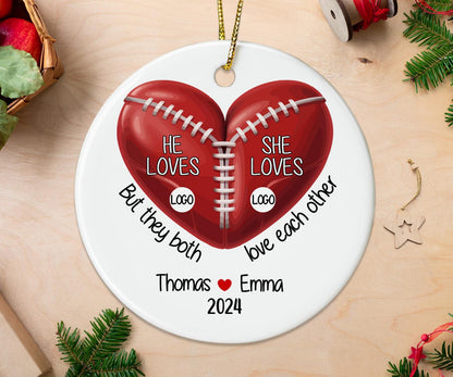 Personalized House Divided Football Couple Ornament, Custom Team Logo House Divided Football Ornament ON1094