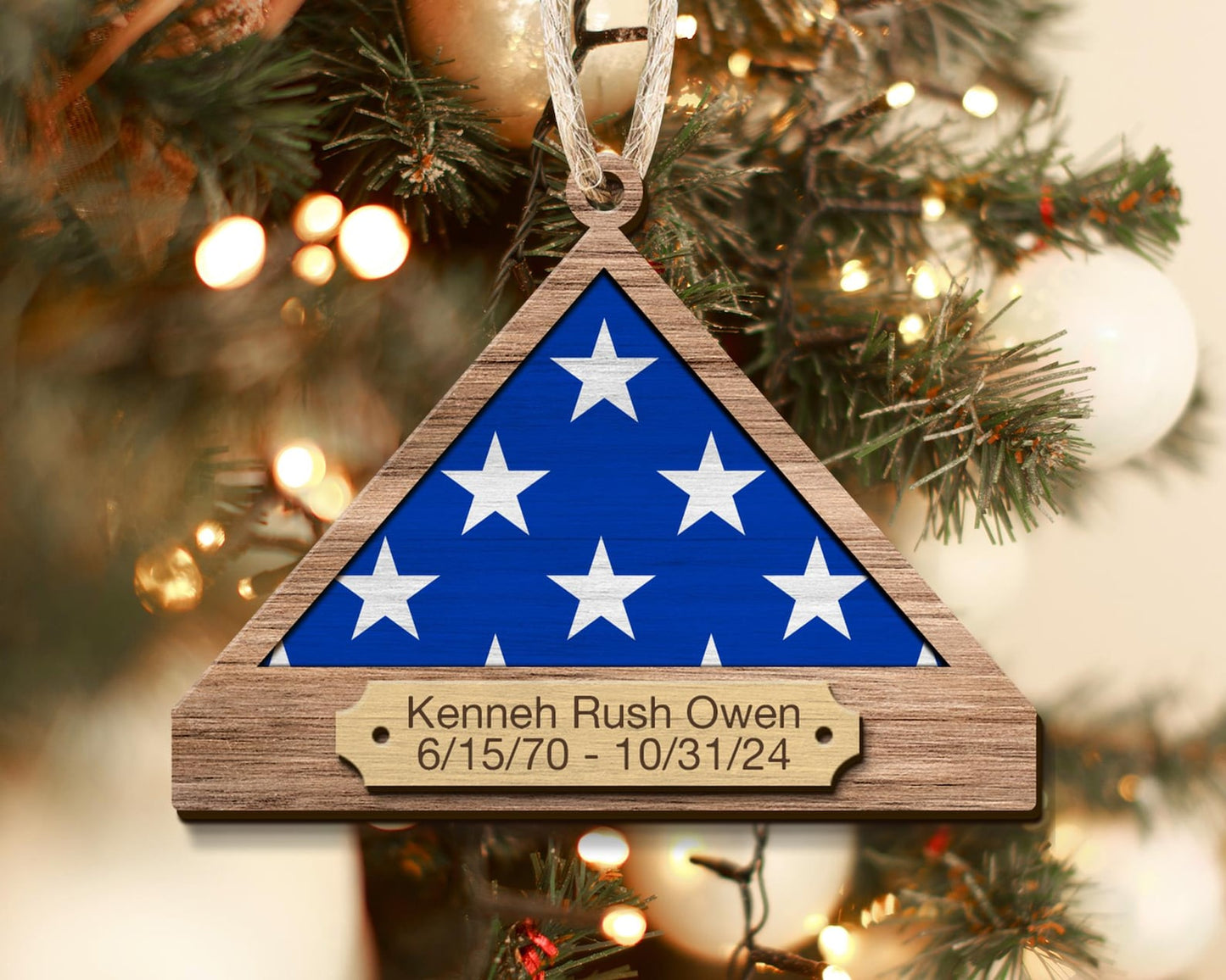 Personalized Folded Flag Veteran Memorial Ornament, Custom Flag Military Memorial Ornament With Name ON0922