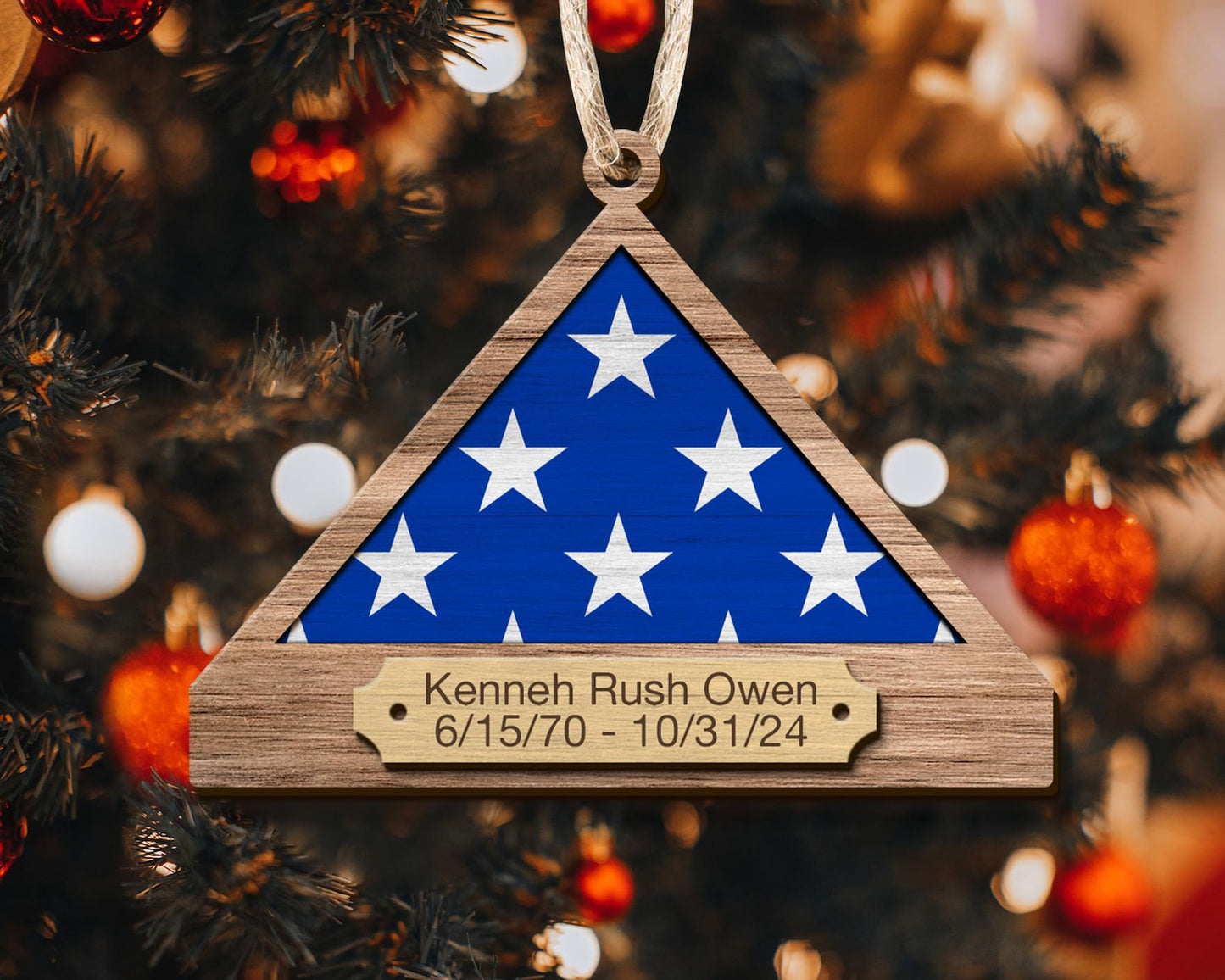 Personalized Folded Flag Veteran Memorial Ornament, Custom Flag Military Memorial Ornament With Name ON0922