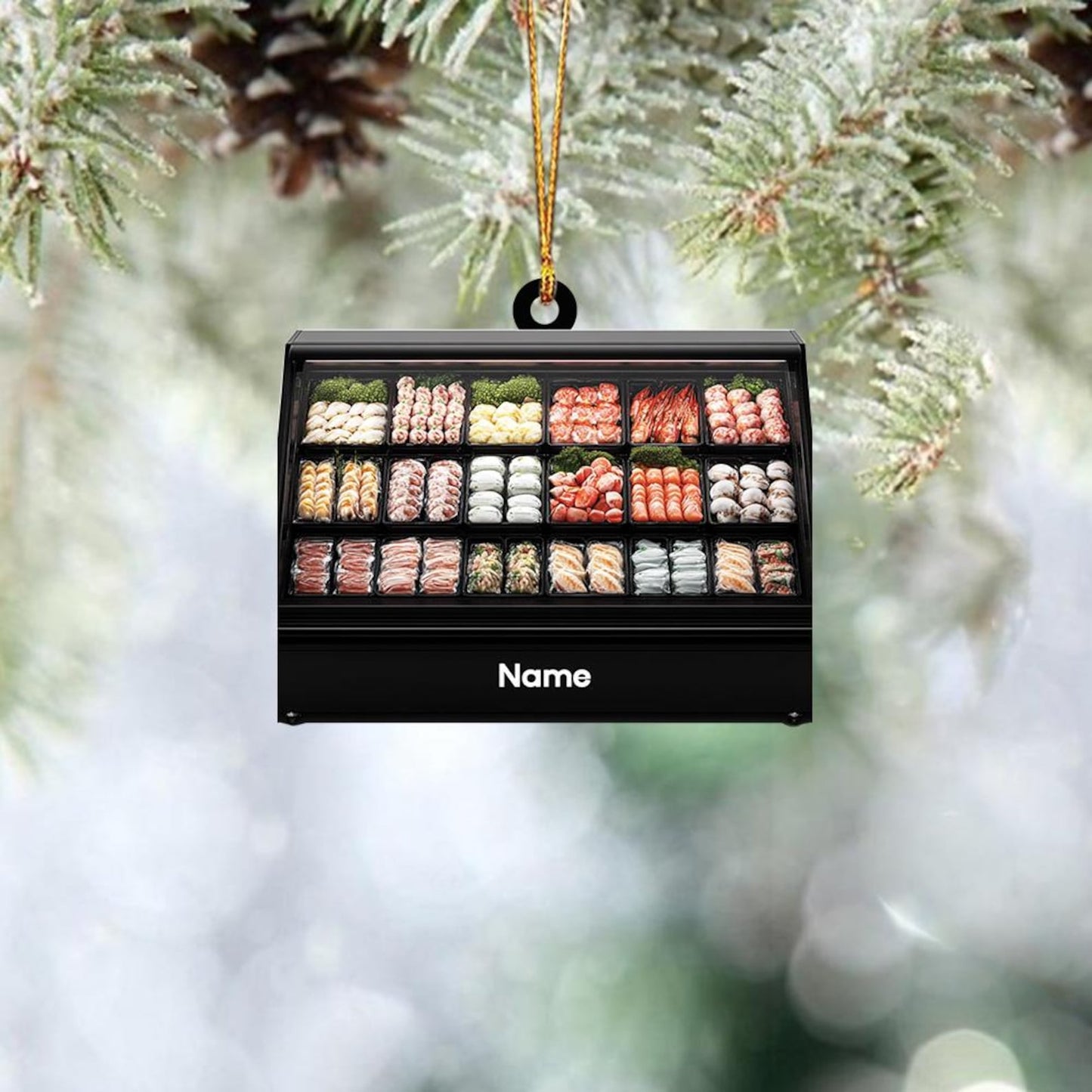 Personalized Meat Fridge Christmas Ornament, Custom Name Butcher Display Fridge Ornament ON1633