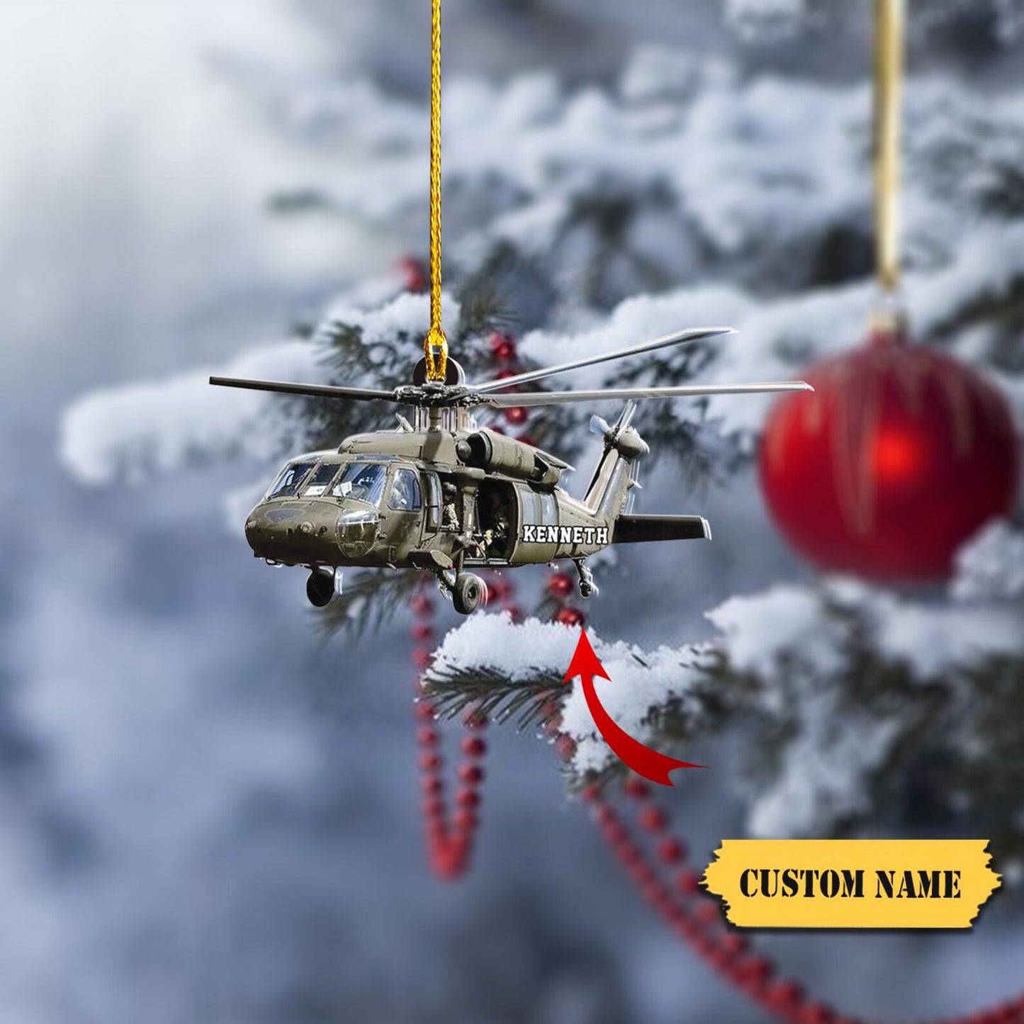 Personalized Veteran Helicopter Christmas Ornament, Custom Name Airplane Lover Ornament ON1768