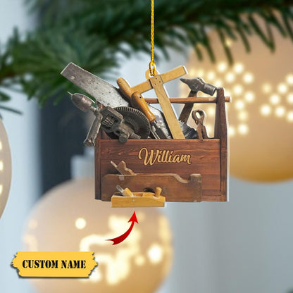 Personalized Carpenter Toolbox Ornament, Custom Name Woodworkers Ornament ON1654