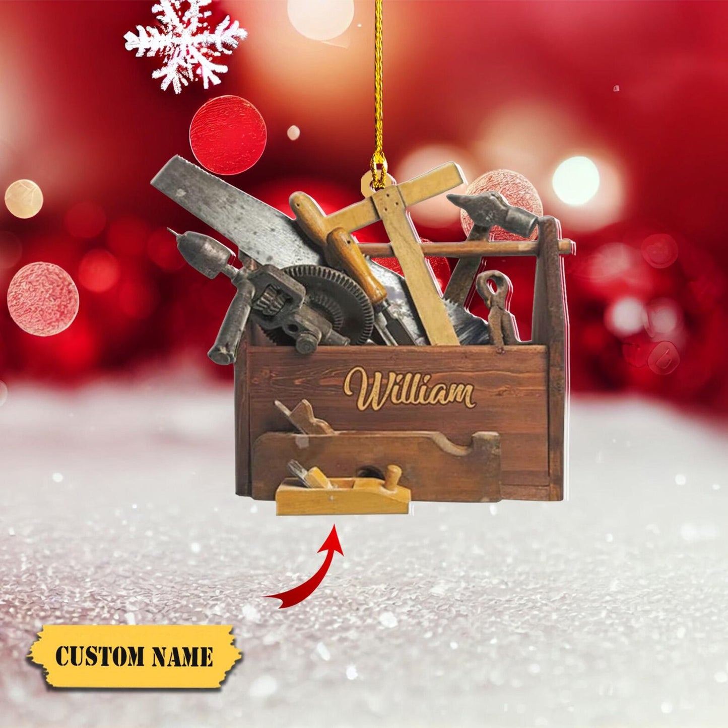 Personalized Carpenter Toolbox Ornament, Custom Name Woodworkers Ornament ON1654