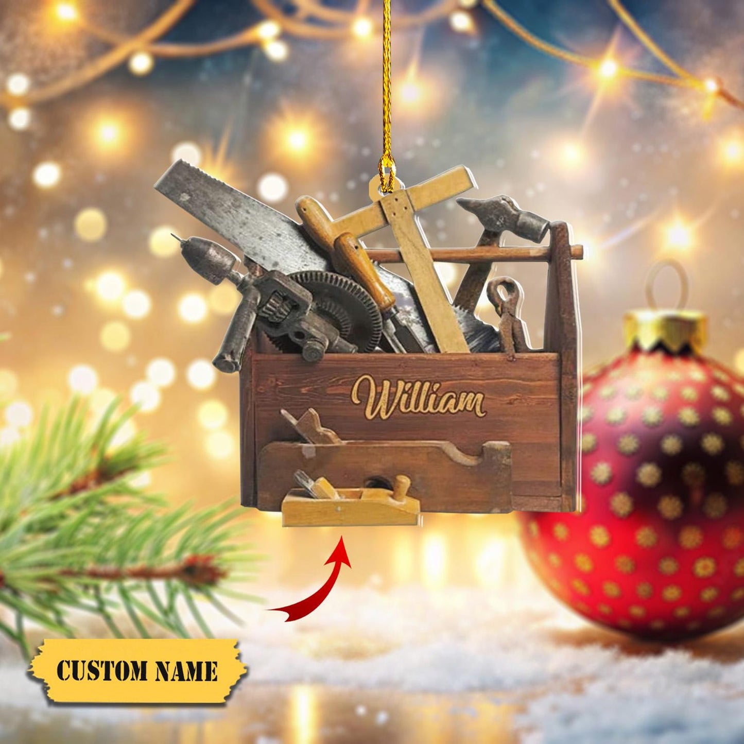 Personalized Carpenter Toolbox Ornament, Custom Name Woodworkers Ornament ON1654