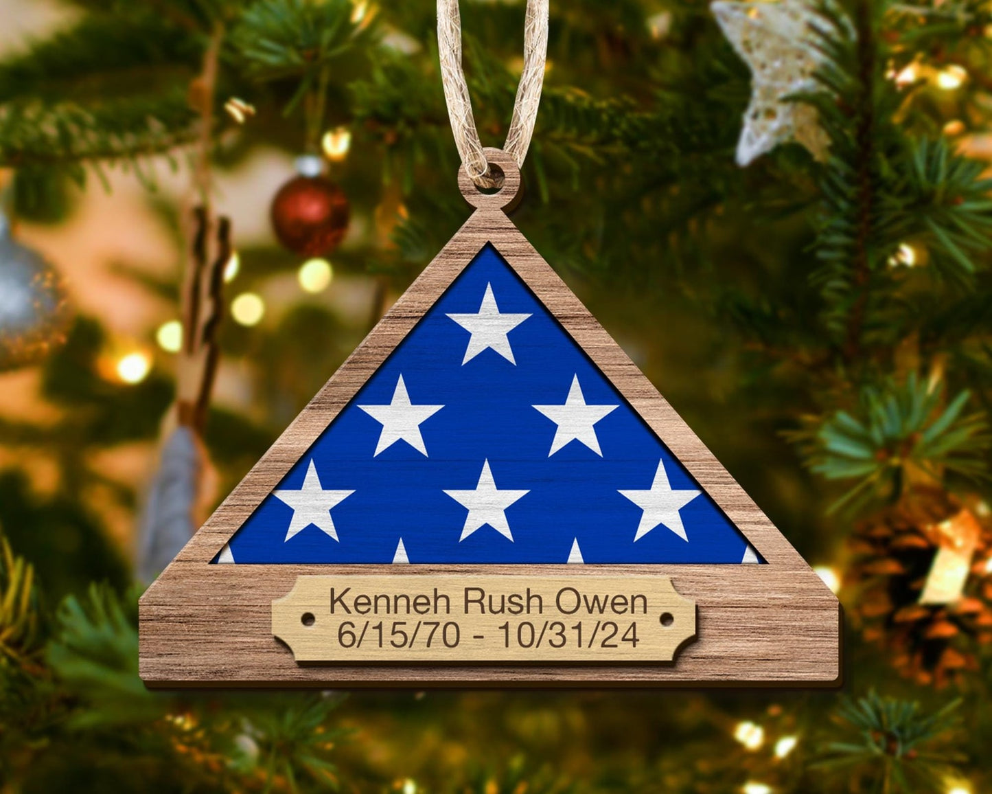 Personalized Folded Flag Veteran Memorial Ornament, Custom Flag Military Memorial Ornament With Name ON0922