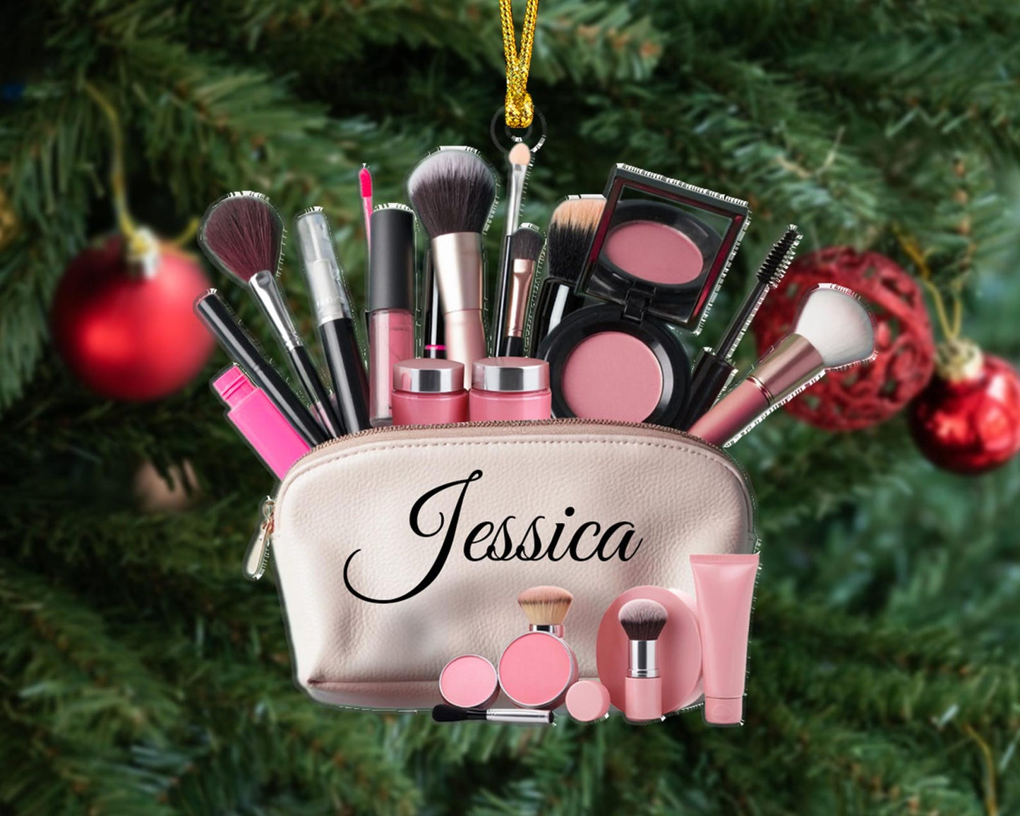 Personalized Makeup Tool Bag Christmas Ornament, Custom Name Makeup Lover Ornament ON1092