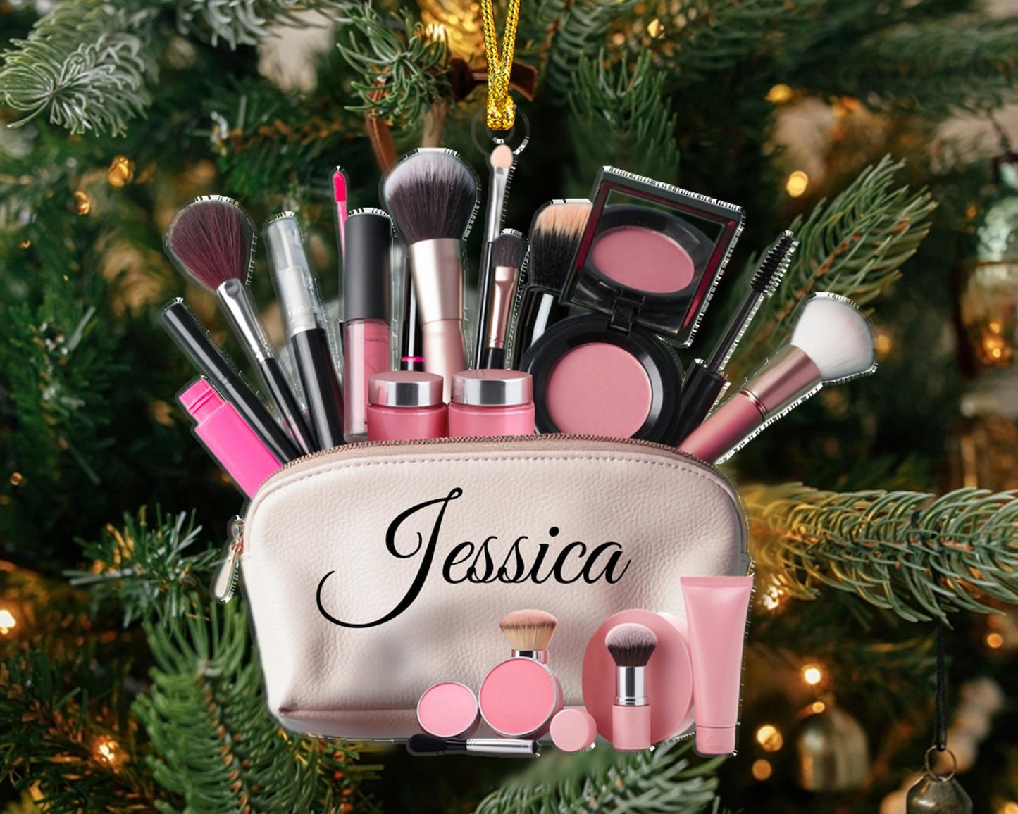 Personalized Makeup Tool Bag Christmas Ornament, Custom Name Makeup Lover Ornament ON1092