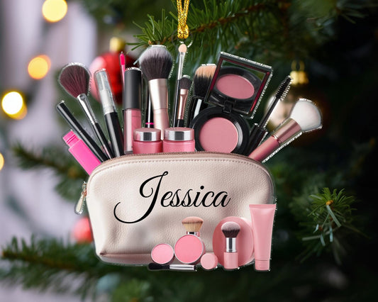 Personalized Makeup Tool Bag Christmas Ornament, Custom Name Makeup Lover Ornament ON1092