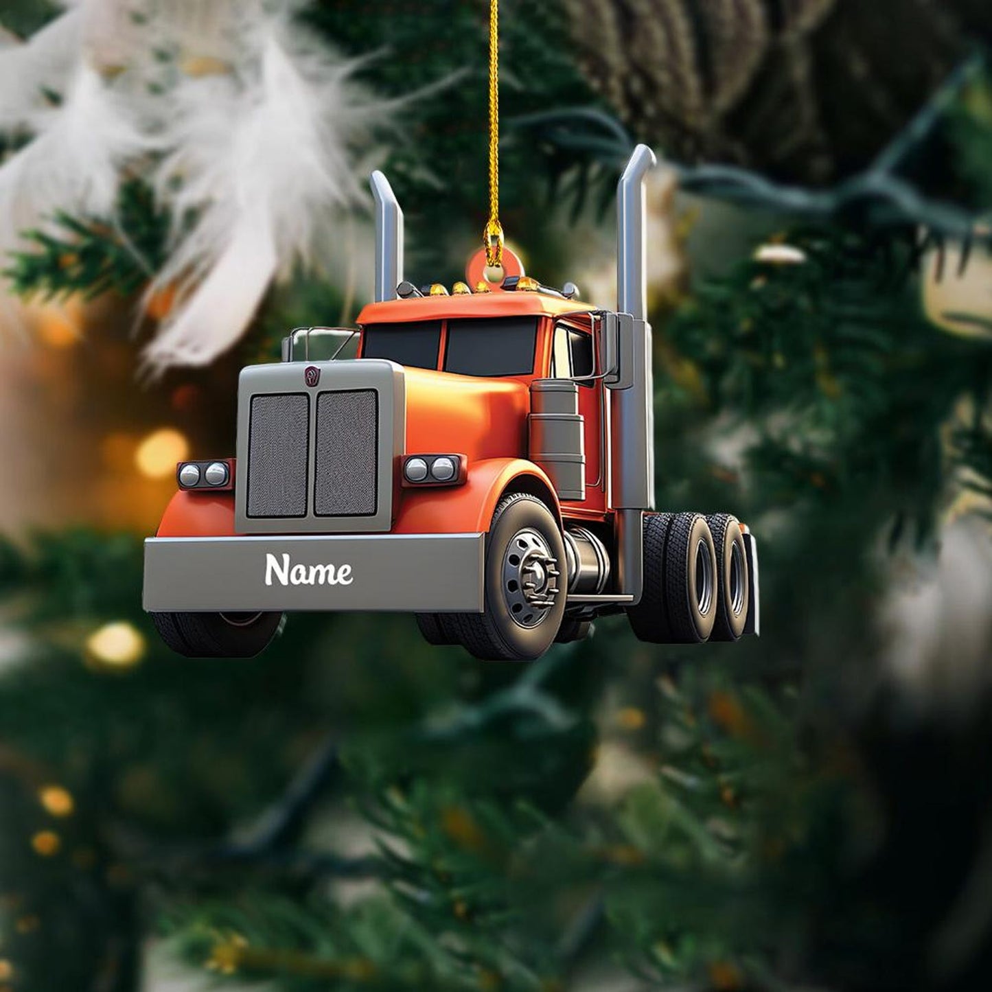 Personalized Orange Truck Light Christmas Ornament, Custom Name Truck Driver Ornament ON1239