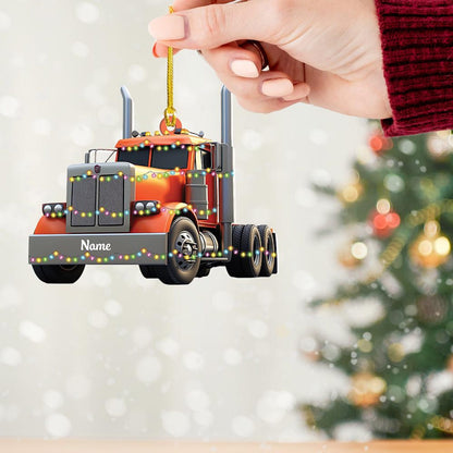 Personalized Orange Truck Light Christmas Ornament, Custom Name Truck Driver Ornament ON1239