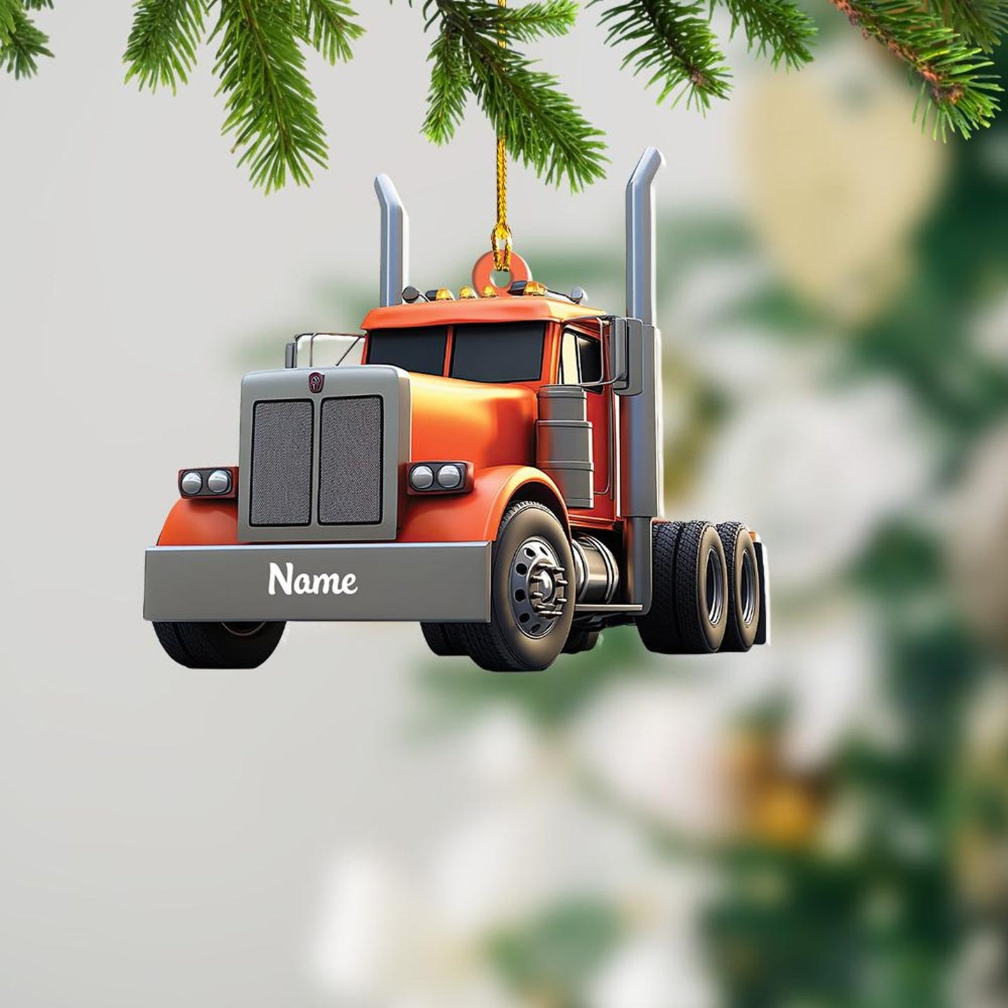 Personalized Orange Truck Light Christmas Ornament, Custom Name Truck Driver Ornament ON1239