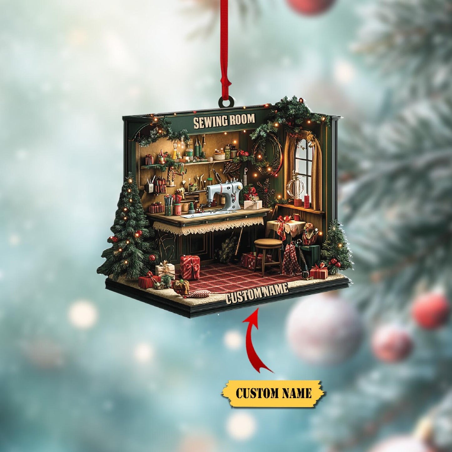 Personalized Vintage Sewing Room Christmas Ornament, Custom Name Sewing Lover Ornament ON1475