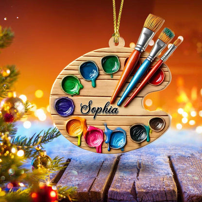 Personalized Painter's Art Palette Christmas Acrylic Ornament, Custom Name Artist Painter Ornament ON1707