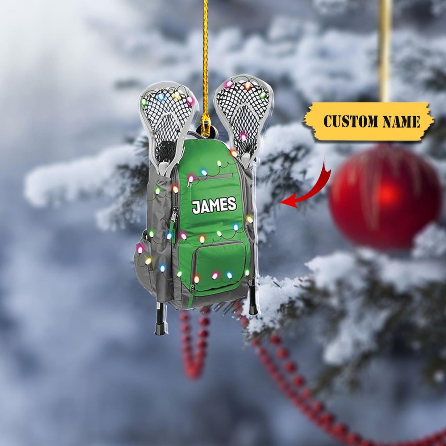 Personalized Lacrosse Backpack Christmas Light Ornament – Custom Name Lacrosse Players Ornament ON1756