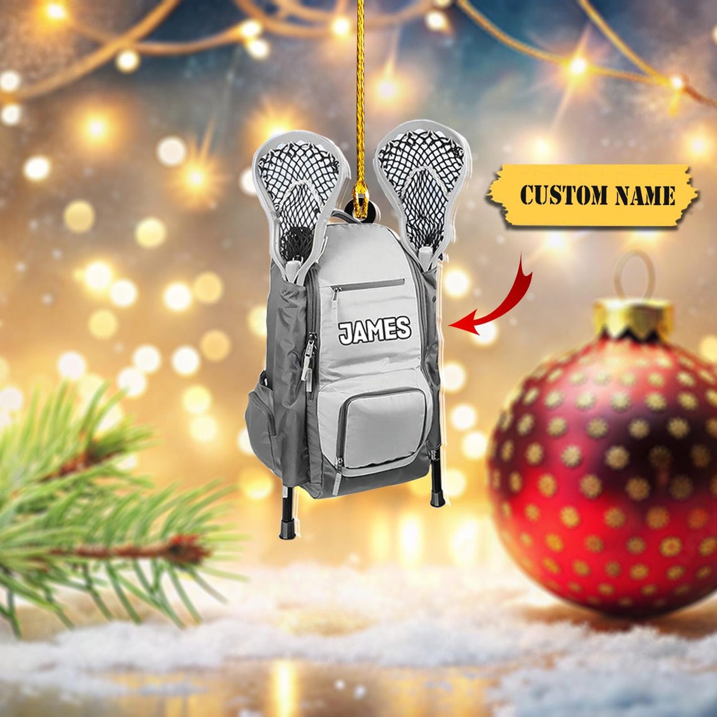 Personalized Lacrosse Backpack Christmas Light Ornament – Custom Name Lacrosse Players Ornament ON1756