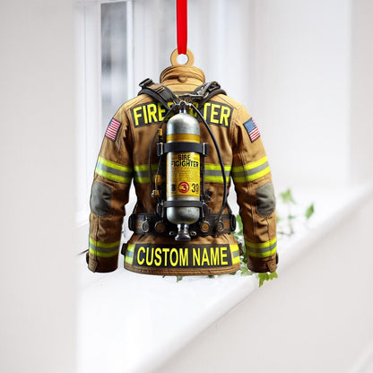 Personalized American Firefighter Uniform Ornament, Custom Name Fireman Christmas Ornament ON0926