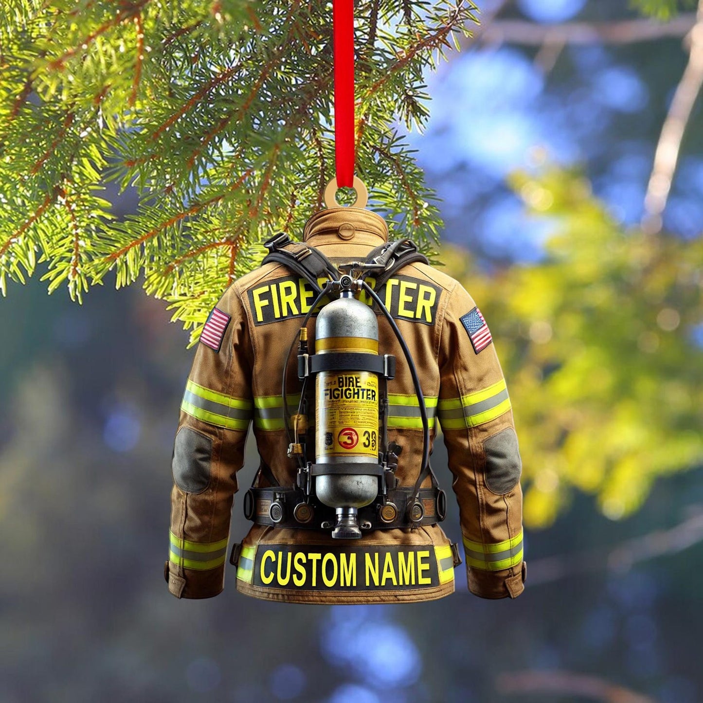 Personalized American Firefighter Uniform Ornament, Custom Name Fireman Christmas Ornament ON0926