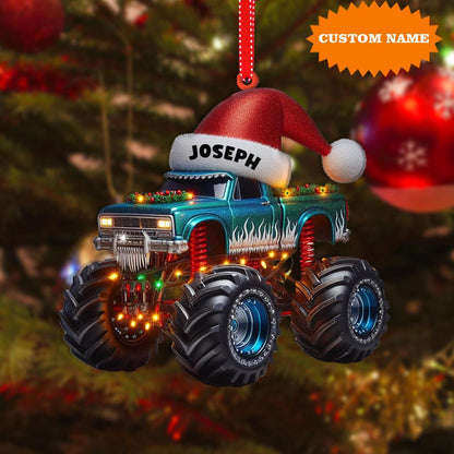 Personalized Monster Truck Christmas Ornament, Custom Name Trucker Ornament ON1331